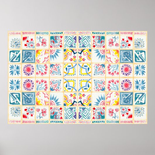 Fliesenboden mit orientalischen Ornamenten. Waterc Poster (Vorne)