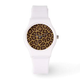 Fliesenhintergrund mit einem Leopardpelz Armbanduhr