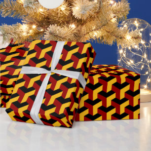 Fliesenmuster aus Barcelona in Gelb, Rot und Schwa Geschenkpapier