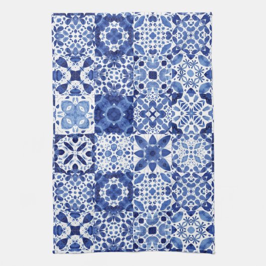 Fliesenmuster Blau Weiße Farbe Geschirrtuch (Vertikal)