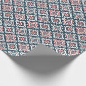 Fliesenmuster mit Navy-, Rot- und Aquamarinen Blum Geschenkpapier (Ecke)