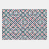 Fliesenmuster mit Navy-, Rot- und Aquamarinen Blum Geschenkpapier Set (Vorderseite)