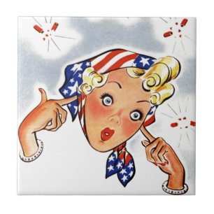 FlieseRetro Vintage Firecracker-Dame Pop Art Fliese