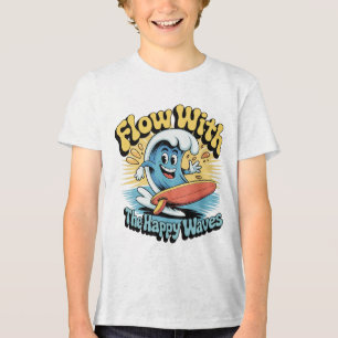Fließe mit den glücklichen Wellen Kinder-Surf-Shir Tri-Blend Shirt