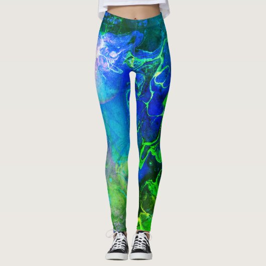 FLIESSEN Texturierte Tinte Abstrakt Chaos Grün & B Leggings (Vorderseite)
