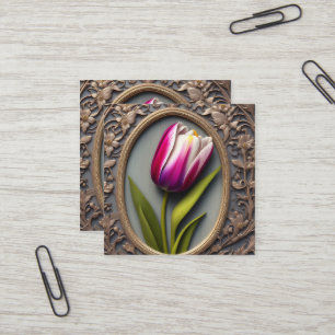 Fließende Eleganz: Rosa Tulpe im Jugendstil-Design Quadratische Visitenkarte