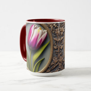 Fließende Eleganz: Rosa Tulpe im Jugendstil-Design Tasse