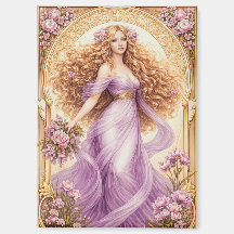 Fließende goldene Haare Dame im Kleid