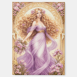 Fließende goldene Haare Dame im Kleid Magnet