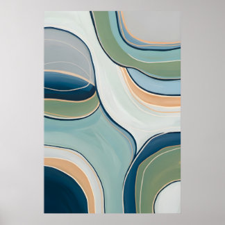 Fließende grüne und blaue Kurven Abstract-Kunst dr Poster