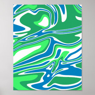 Fließende grüne und blaue Marmorstreifen Poster