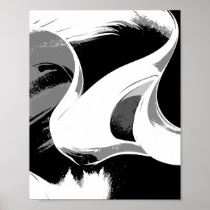 Fließende Kurven in Schwarz, Weiß und Grau Poster