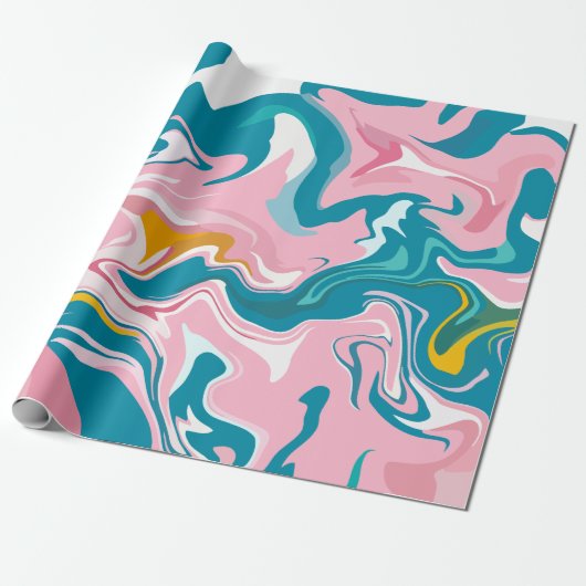 Fließendes Marmordesign mit Rosa und Türkis Geschenkpapier (Ungerollt)