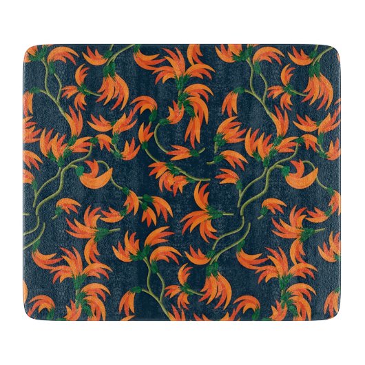 Fließendes orangefarbenes Blumenmuster Schneidebrett (Vorderseite)