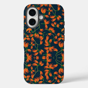 Fließendes oranges Blumendesign iPhone 16 Hülle