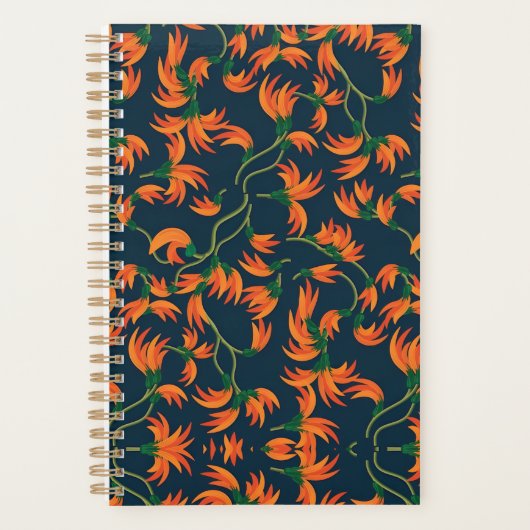 Fließendes oranges Blumendesign Planer (Vorderseite)