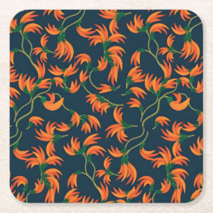 Fließendes oranges Blumendesign Rechteckiger Pappuntersetzer