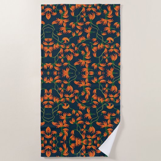Fließendes oranges Blumendesign Strandtuch (Vorderseite)