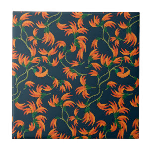 Fließendes oranges Blumenmuster Fliese