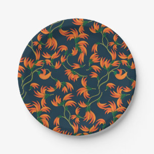Fließendes oranges Blumenmuster Pappteller