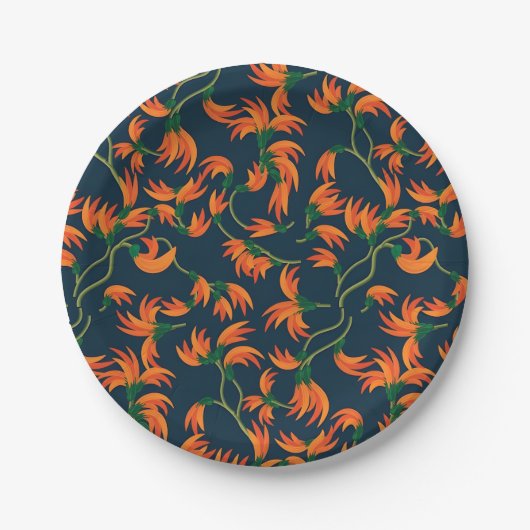 Fließendes oranges Blumenmuster Pappteller (Vorderseite)