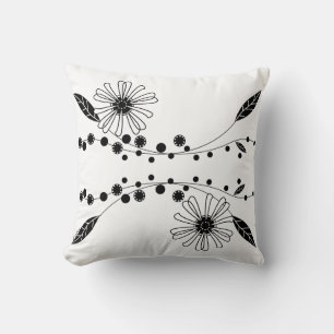 Fließendes Schwarz-Weiß-Blumenmuster Kissen