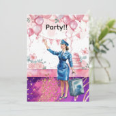 Flight attendant Birthday Party  Einladung (Stehend Vorderseite)