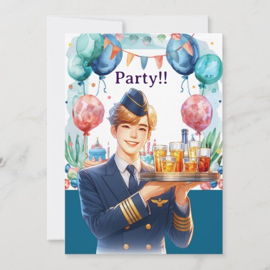 Flight attendant Birthday Party  Einladung (Vorderseite)