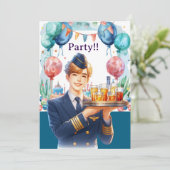 Flight attendant Birthday Party  Einladung (Stehend Vorderseite)