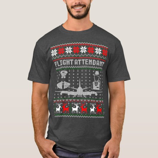 Flight Attendant Weihnachtsgeschenk Ugly Xmas T-Shirt (Vorderseite)