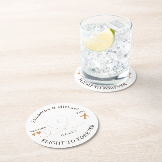 Flight forever Plane Travelling theme Wedding Runder Pappuntersetzer (Vor Ort)