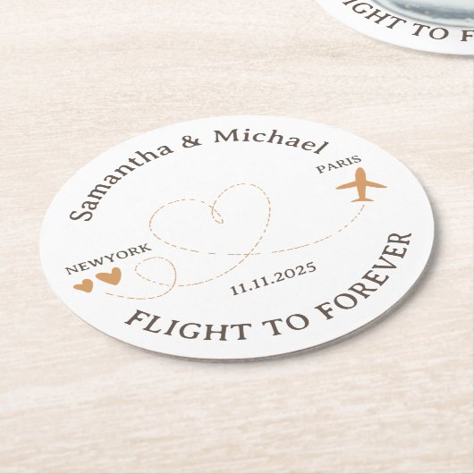 Flight forever Plane Travelling theme Wedding Runder Pappuntersetzer (Angewinkelt)