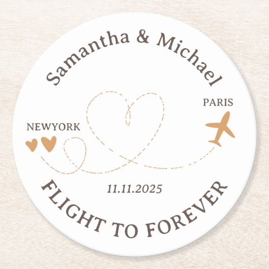 Flight forever Plane Travelling theme Wedding Runder Pappuntersetzer (Vorderseite)