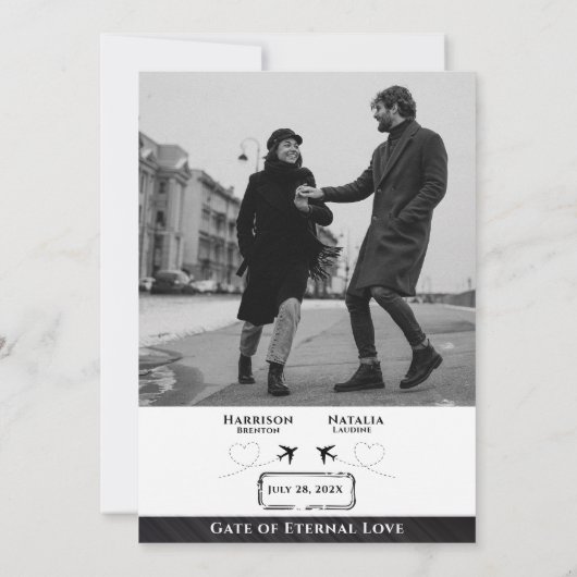 Flight mit Liebe: Boarding Pass Save the Date Einladung (Rückseite)