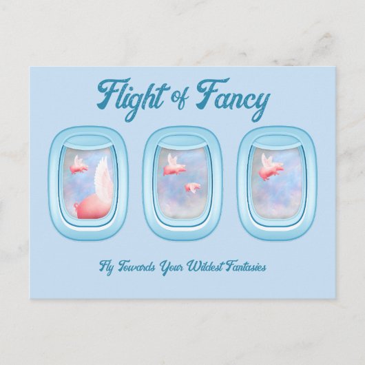 Flight of Fancy-Pigs Flying Past Airplane Window P Postkarte (Vorderseite)