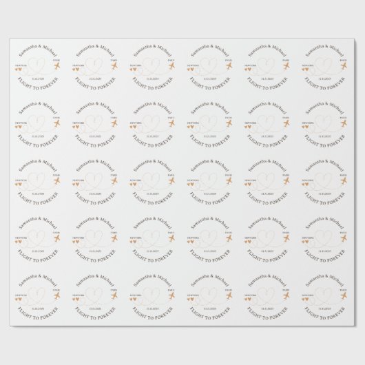 Flight Plane Travelling love Wedding Geschenkpapier (Flach)
