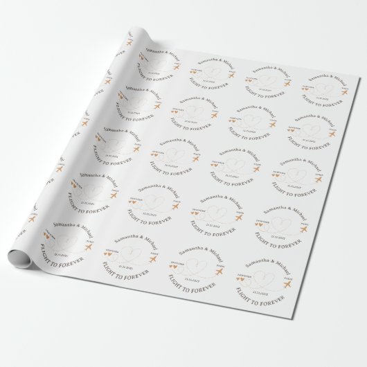 Flight Plane Travelling love Wedding Geschenkpapier (Ungerollt)