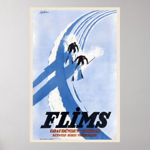 Flims Graubünden Kanton Graubünden Vintage-Ski Poster