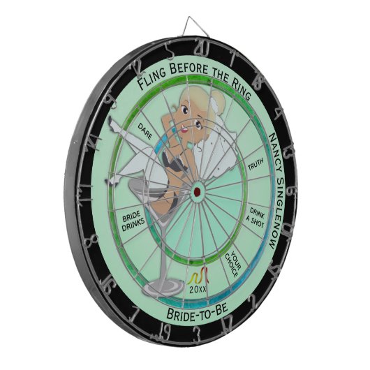 Fling vor der Klingelung des Junggeselinnen-Abschi Dartscheibe (Vorderseite Links)