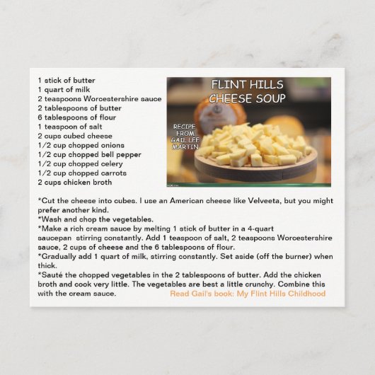 Flint Hills Käsesuppe Rezept Postkarte (Vorderseite)