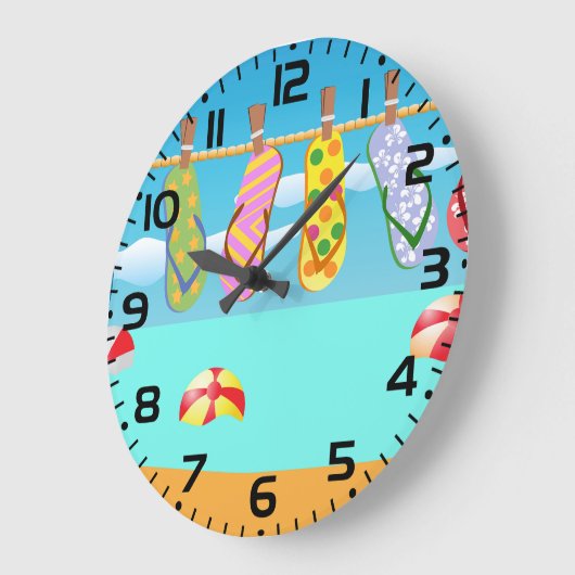 Flip Flops am Strand Große Wanduhr (Winkel)