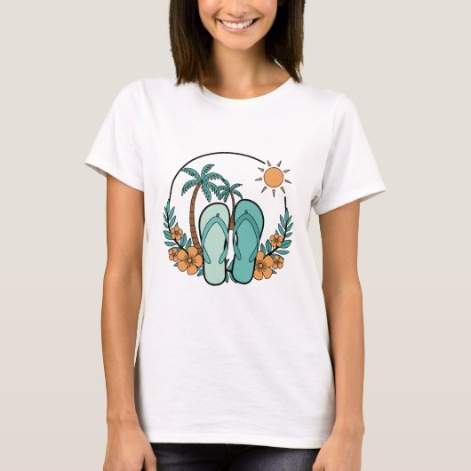 Flip Flops and Palm Trees Summer Beach Vibes T-Shirt (Vorderseite)