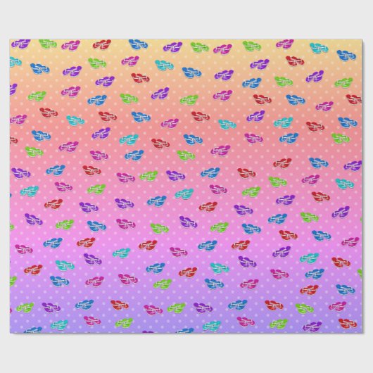 Flip-Flops auf Rainbow Polka Dot Geschenkpapier (Flach)