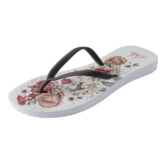 Flip Flops aus Burgundy Blush & White Roses Badesandalen (Schrägansicht)