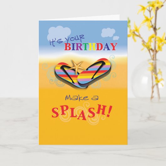 Flip Flops Beach Geburtstag Karte (Gelbe Blume)