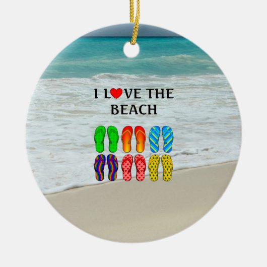 Flip Flops Beach Liebe, farbenfrohe Gestaltung, Keramik Ornament (Vorne)