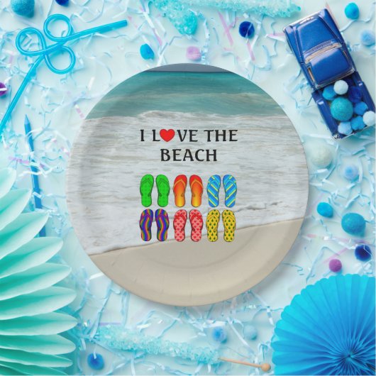 Flip Flops Beach Liebe, farbenfrohe Gestaltung Pappteller (Party)