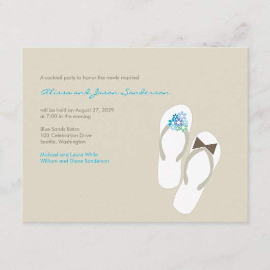 Flip Flops Beach Wedding Empfang Card Begleitkarte (Vorderseite)