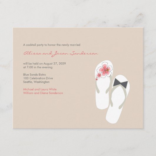 Flip Flops Beach Wedding Empfang Card Begleitkarte (Vorderseite)
