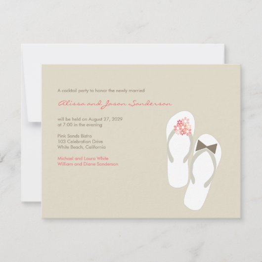 Flip Flops Beach Wedding Empfang Card Einladung (Vorderseite)